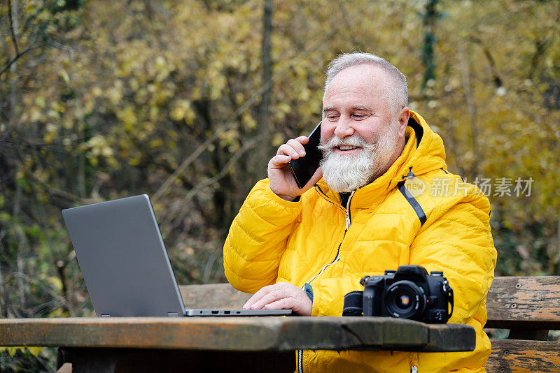 Hiker talking on the phone in nature